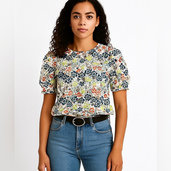 Zara Crocheted Multicolor Floral Crop Top Small - Picture 1 of 7